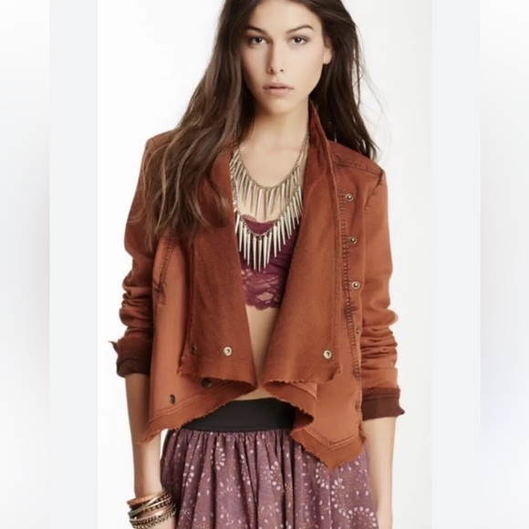 Free People Drape Collapsing Twill Moto Jacket In Olive Green size S - Picture 5 of 16